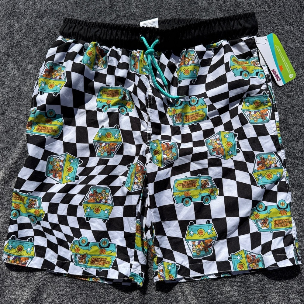 Men's Checkered Scooby-Doo The Mystery Machine Swim Shorts Trunks Medium NEW